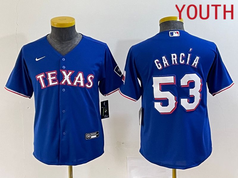 Youth Texas Rangers #53 Garcia Blue Game Nike 2023 MLB Jersey style 9->->Youth Jersey